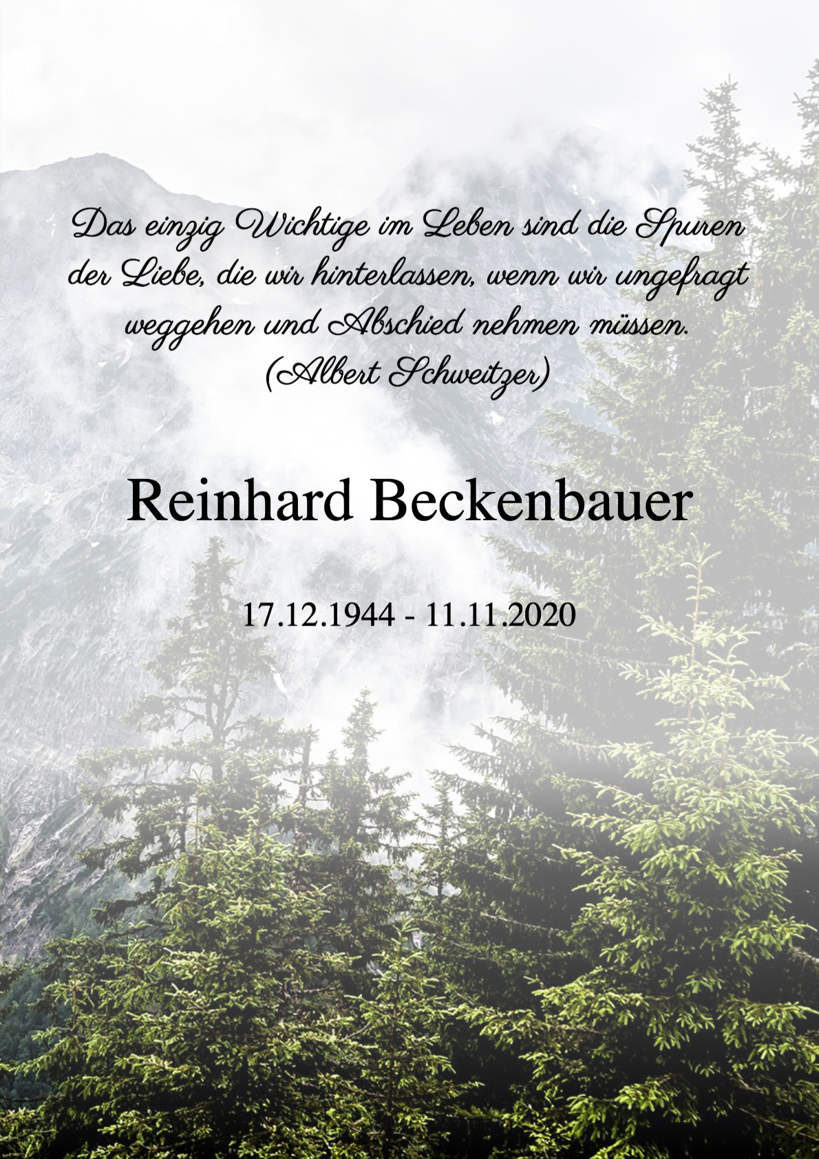 Traueranzeige von Reinhard Beckenbauer