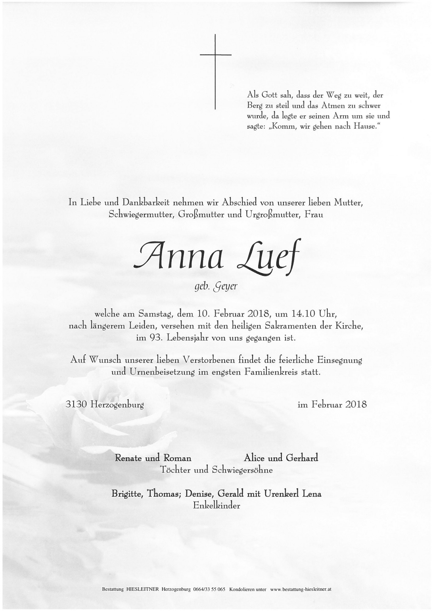 Traueranzeige von Anna Luef