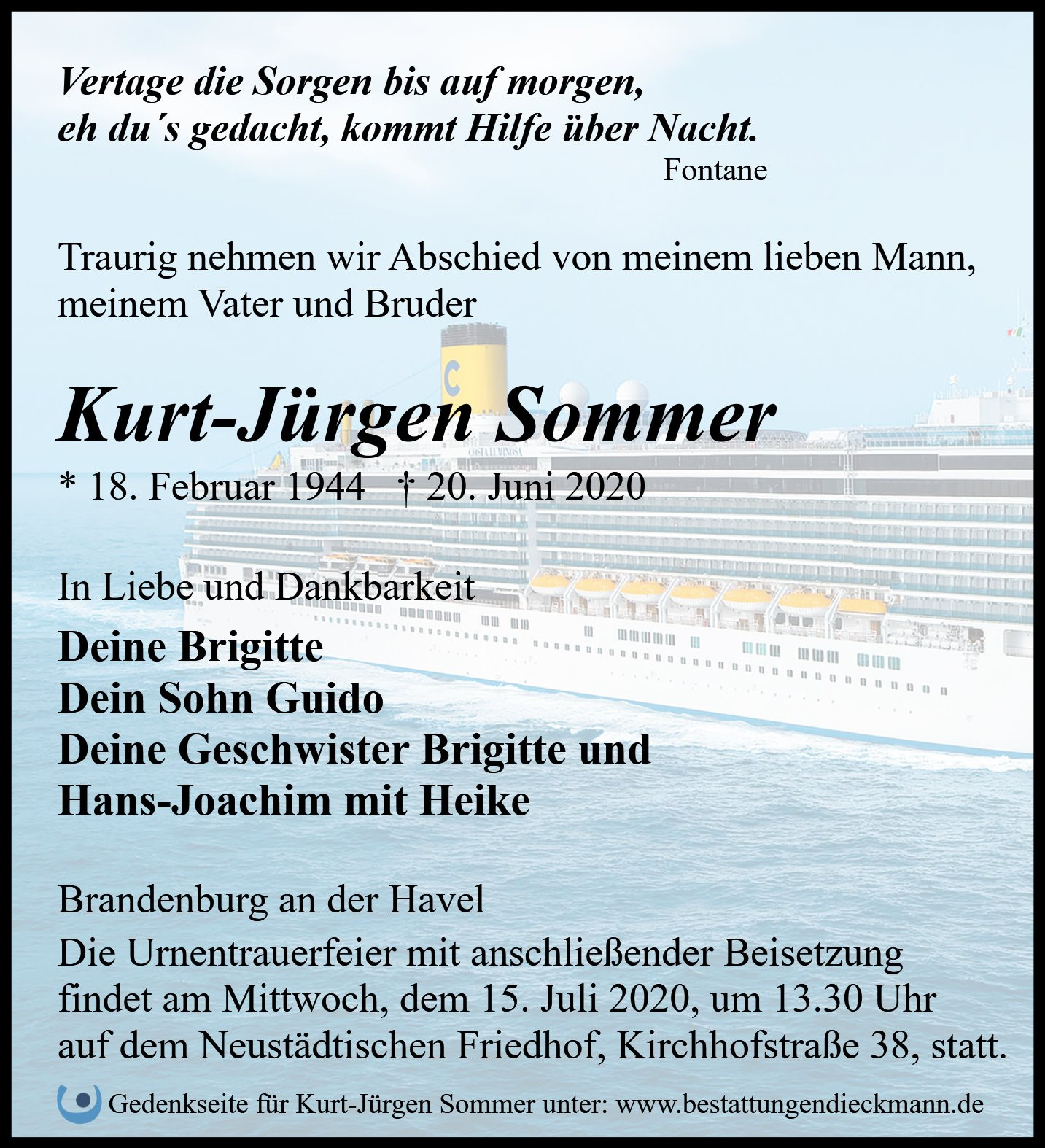 Traueranzeige von Kurt-Jürgen Sommer