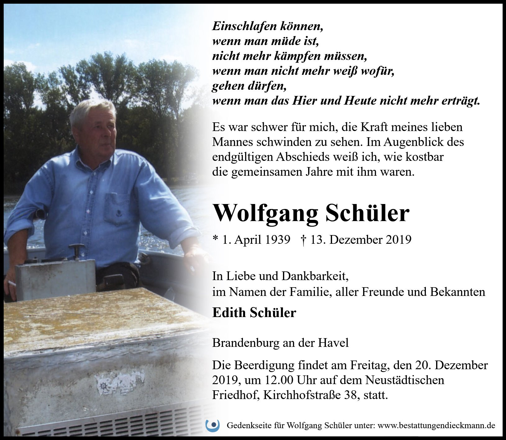 Traueranzeige von Wolfgang Schüler