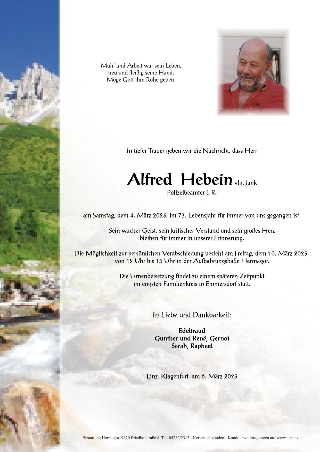 Traueranzeige von Alfred Hebein