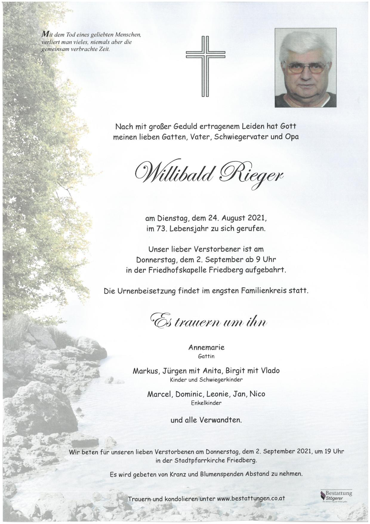 Traueranzeige von Willibald Rieger