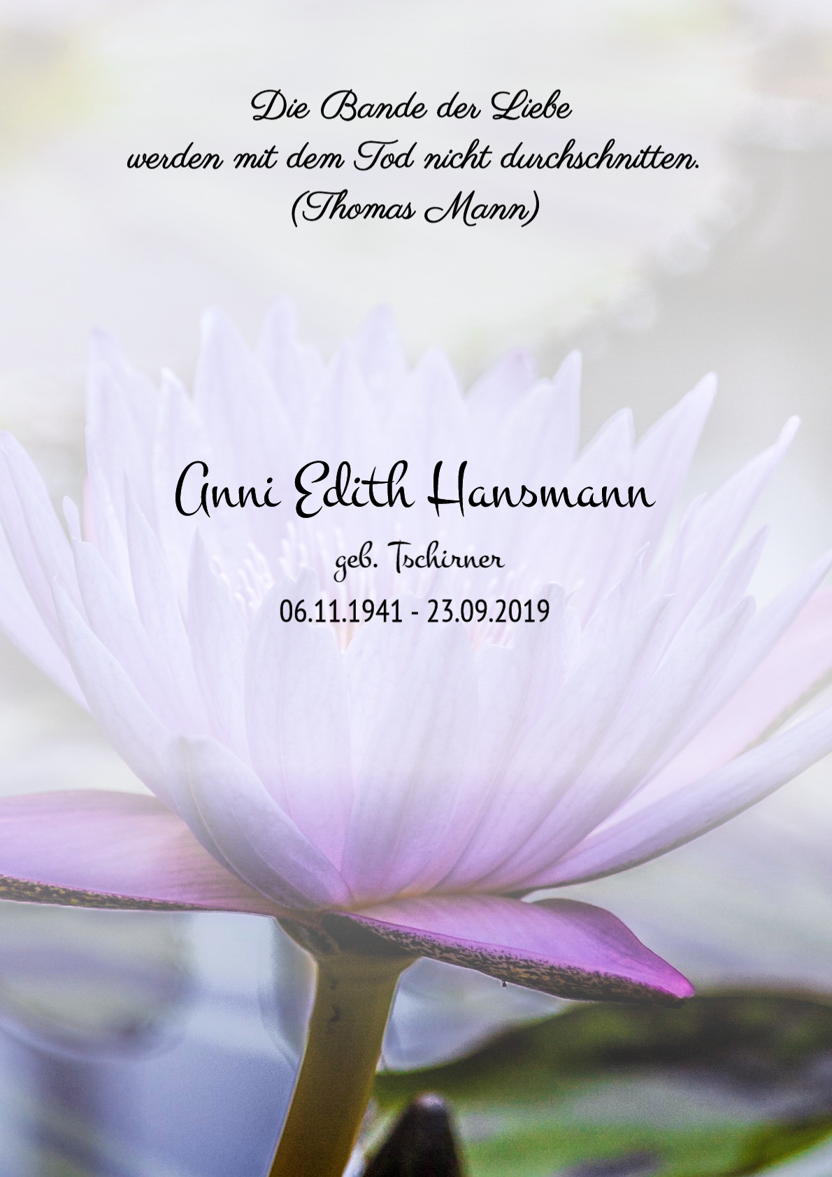 Traueranzeige von Anni Edith Hansmann