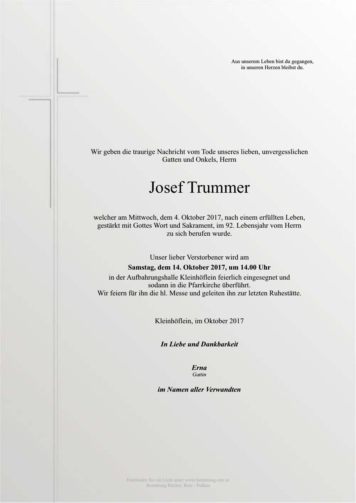 Traueranzeige von Josef Trummer