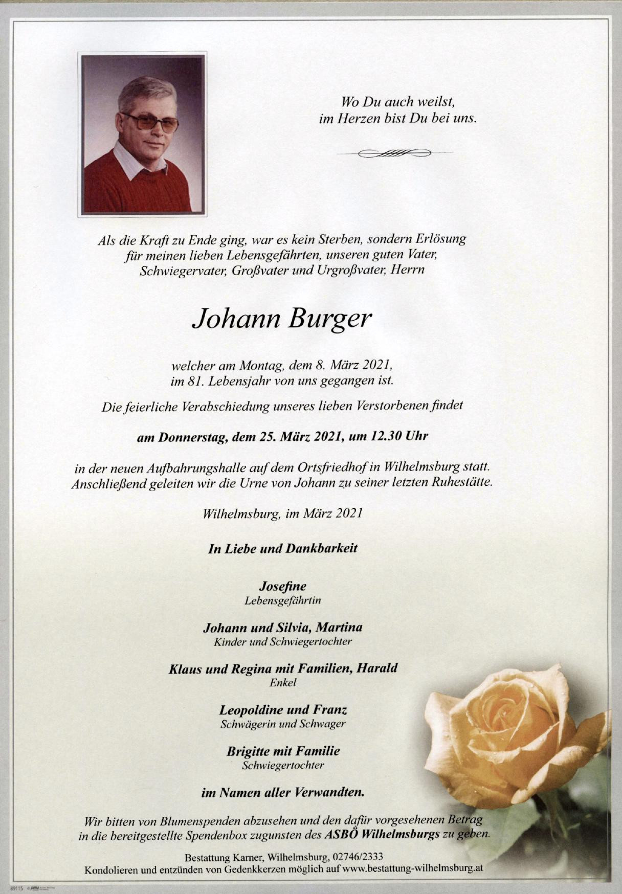 Traueranzeige von Johann Burger