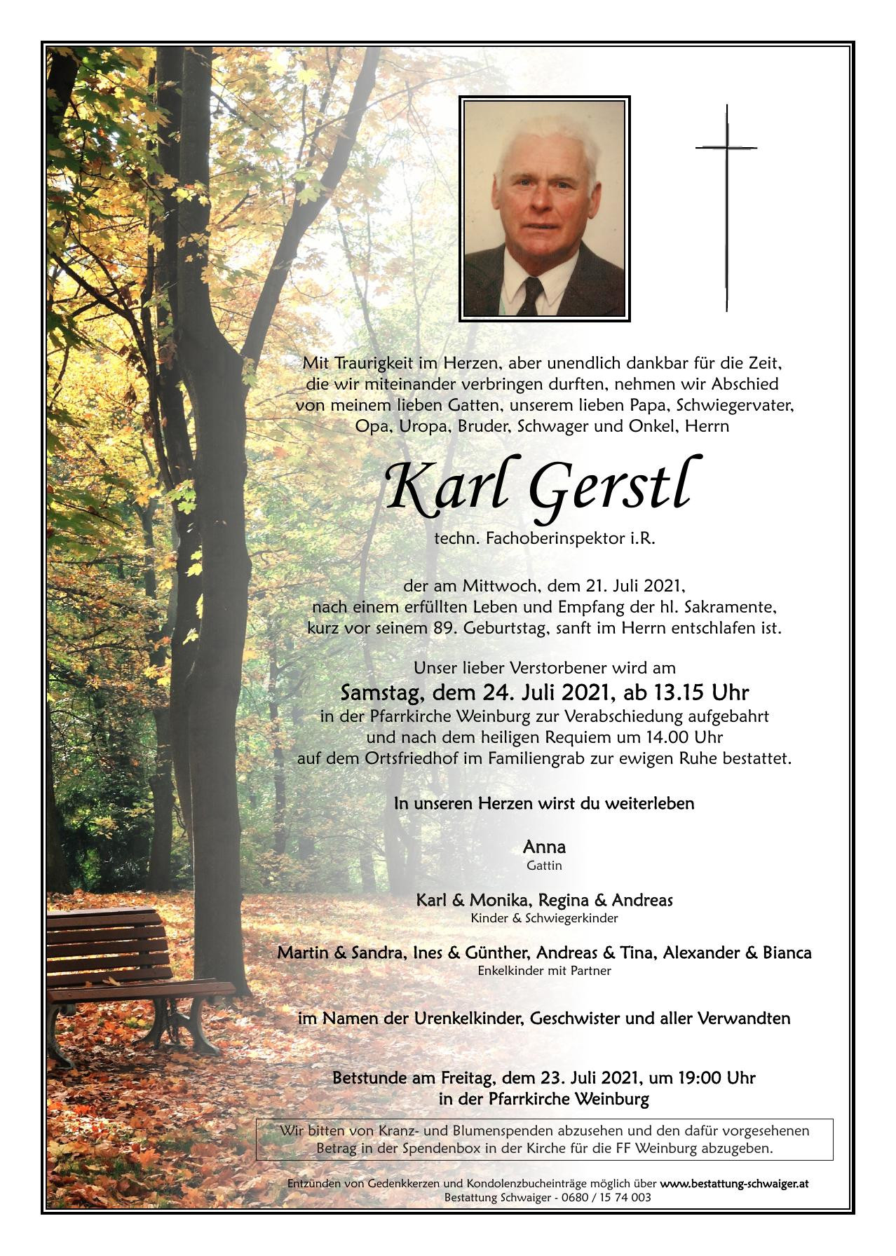 Traueranzeige von Karl Gerstl