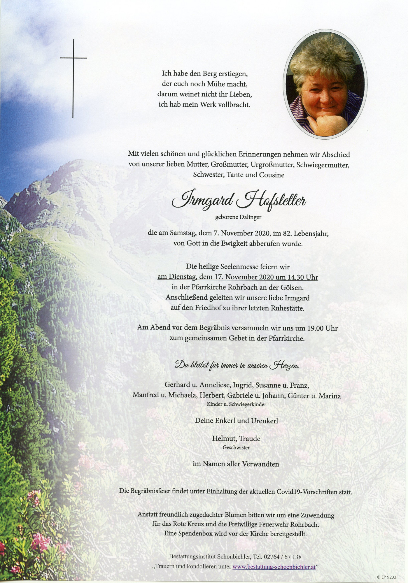 Traueranzeige von Irmgard Hofstetter