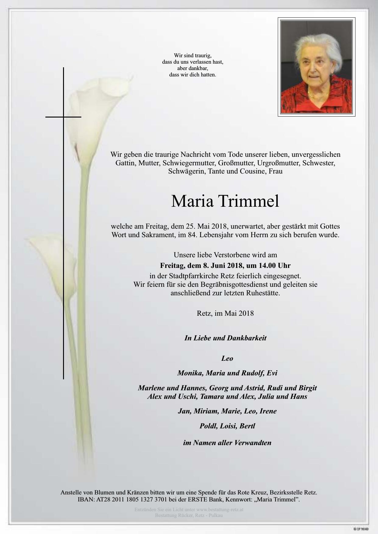 Traueranzeige von Maria Trimmel