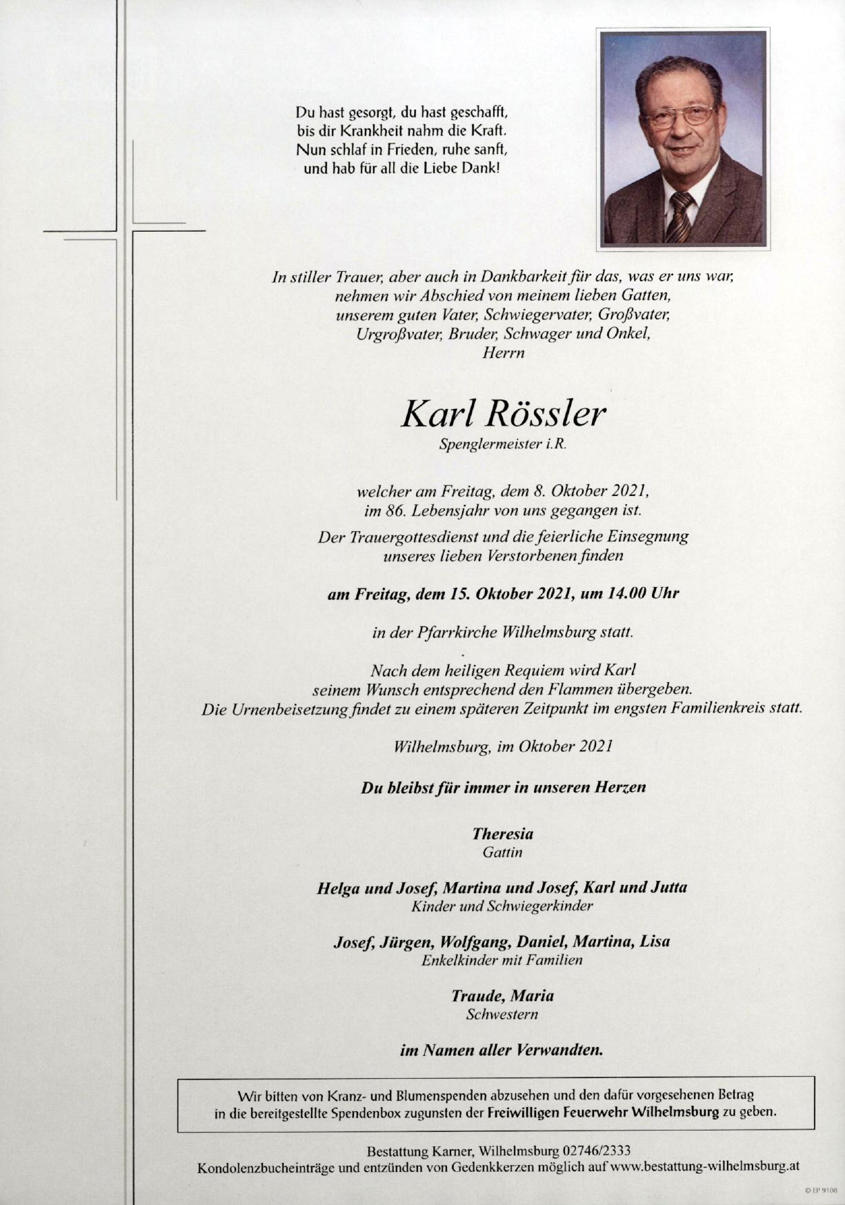 Traueranzeige von Karl Rössler