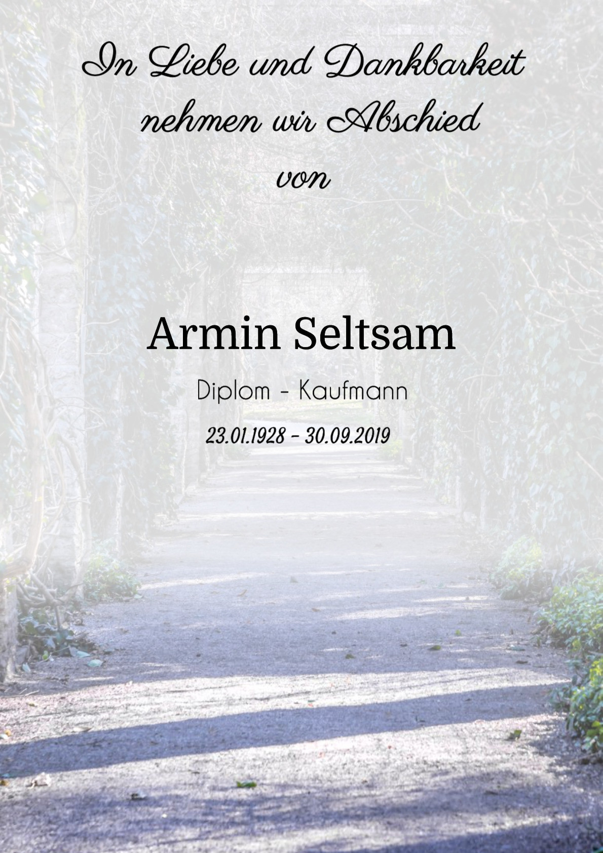 Traueranzeige von Armin Seltsam