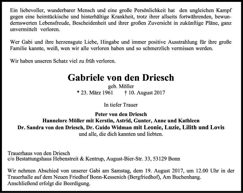 Traueranzeige von Gabriele von den Driesch