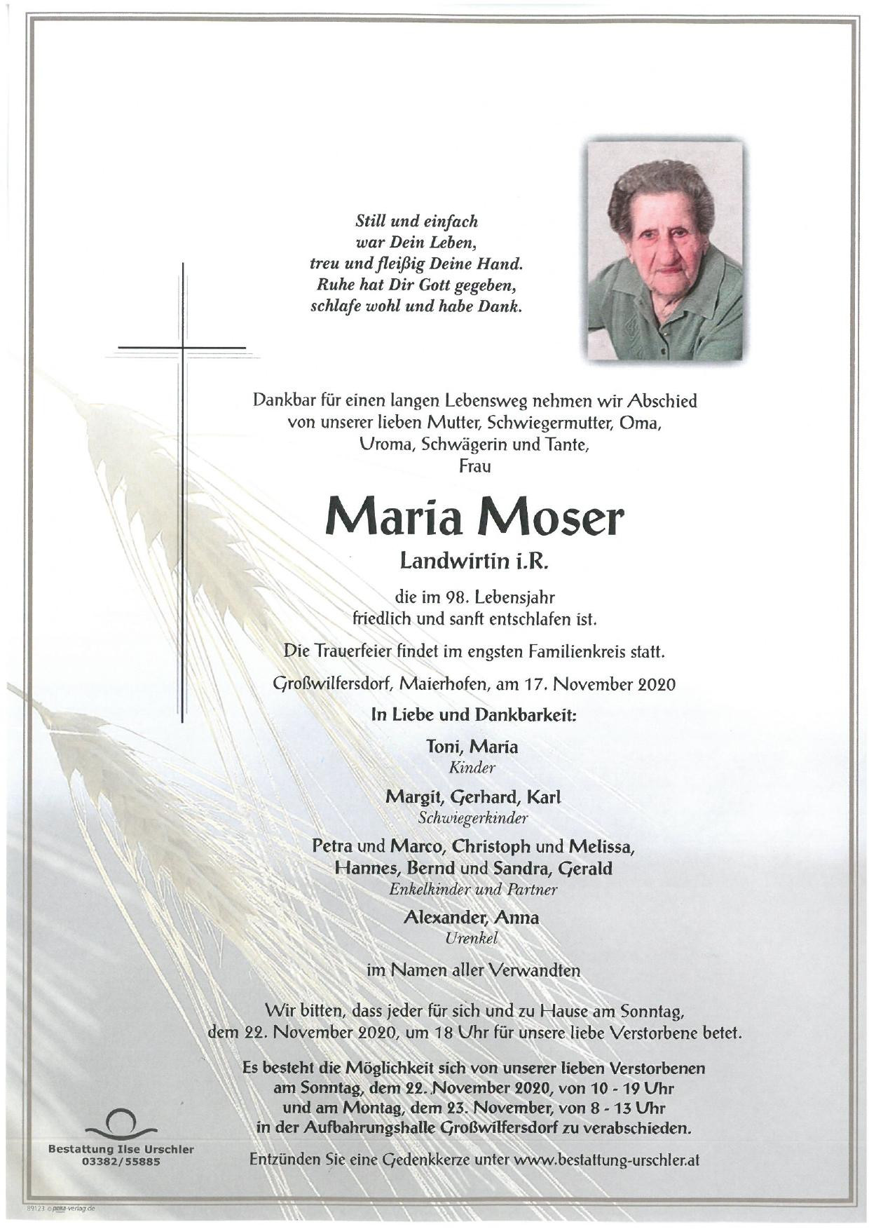 Traueranzeige von Maria Moser