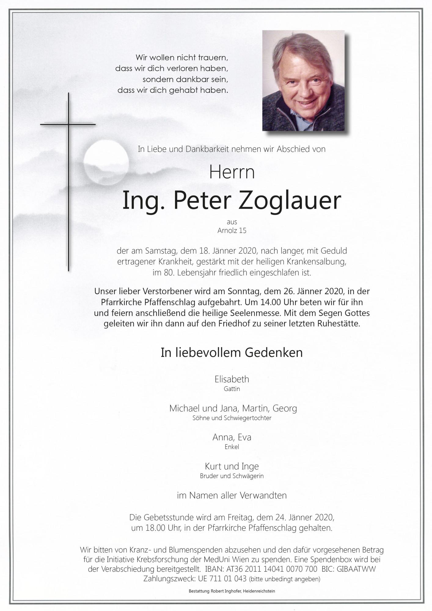 Traueranzeige von Ing. Peter Zoglauer