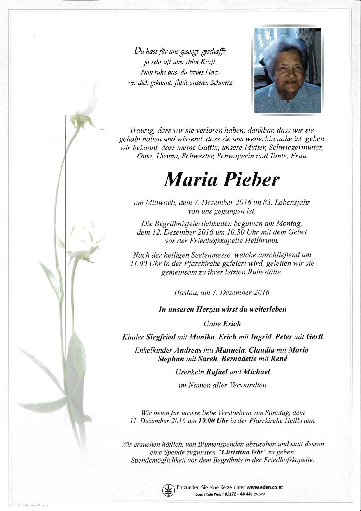 Traueranzeige von Maria Pieber