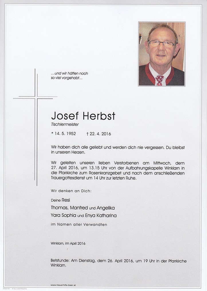 Traueranzeige von Josef Herbst