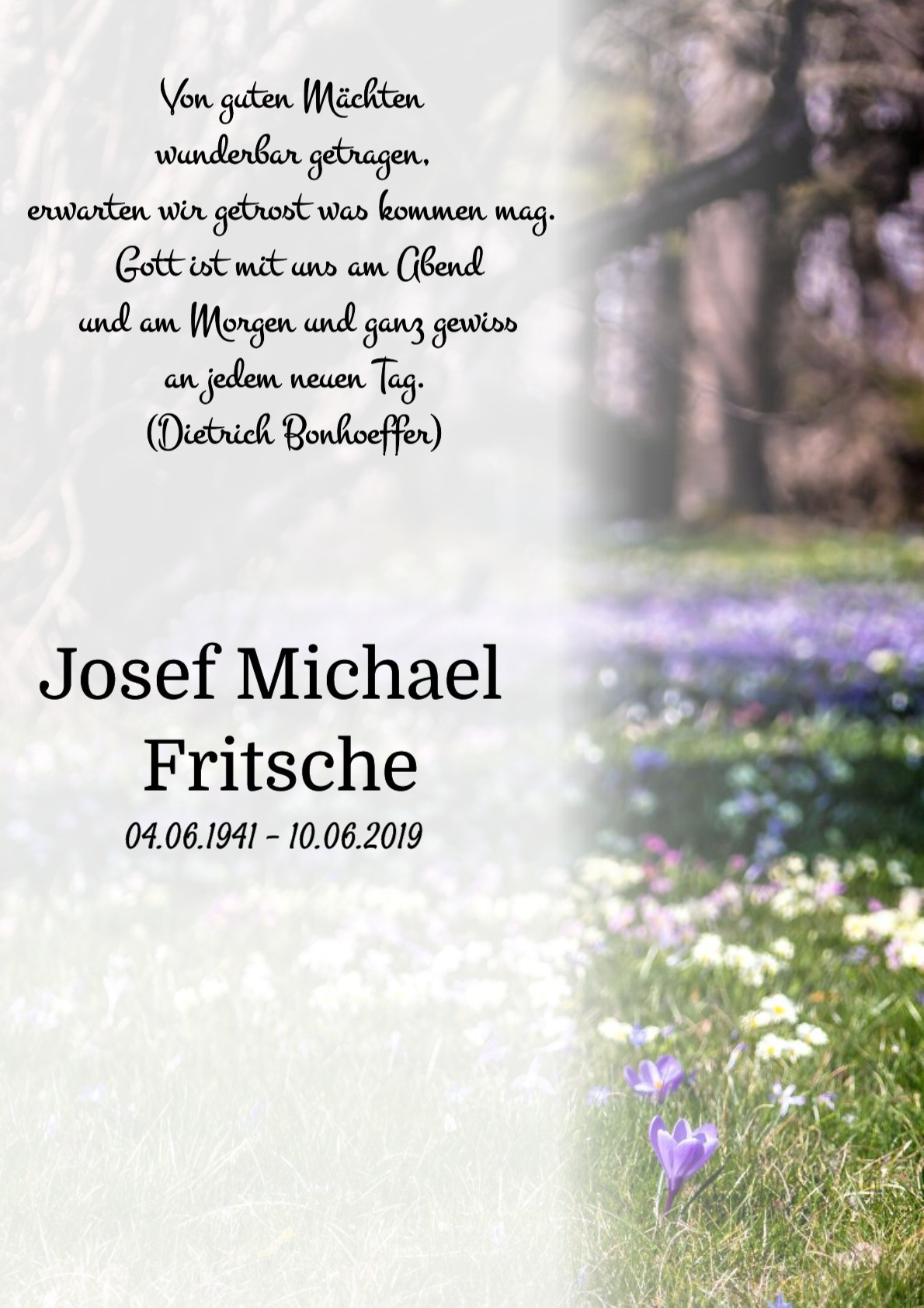 Traueranzeige von Josef Michael Fritsche