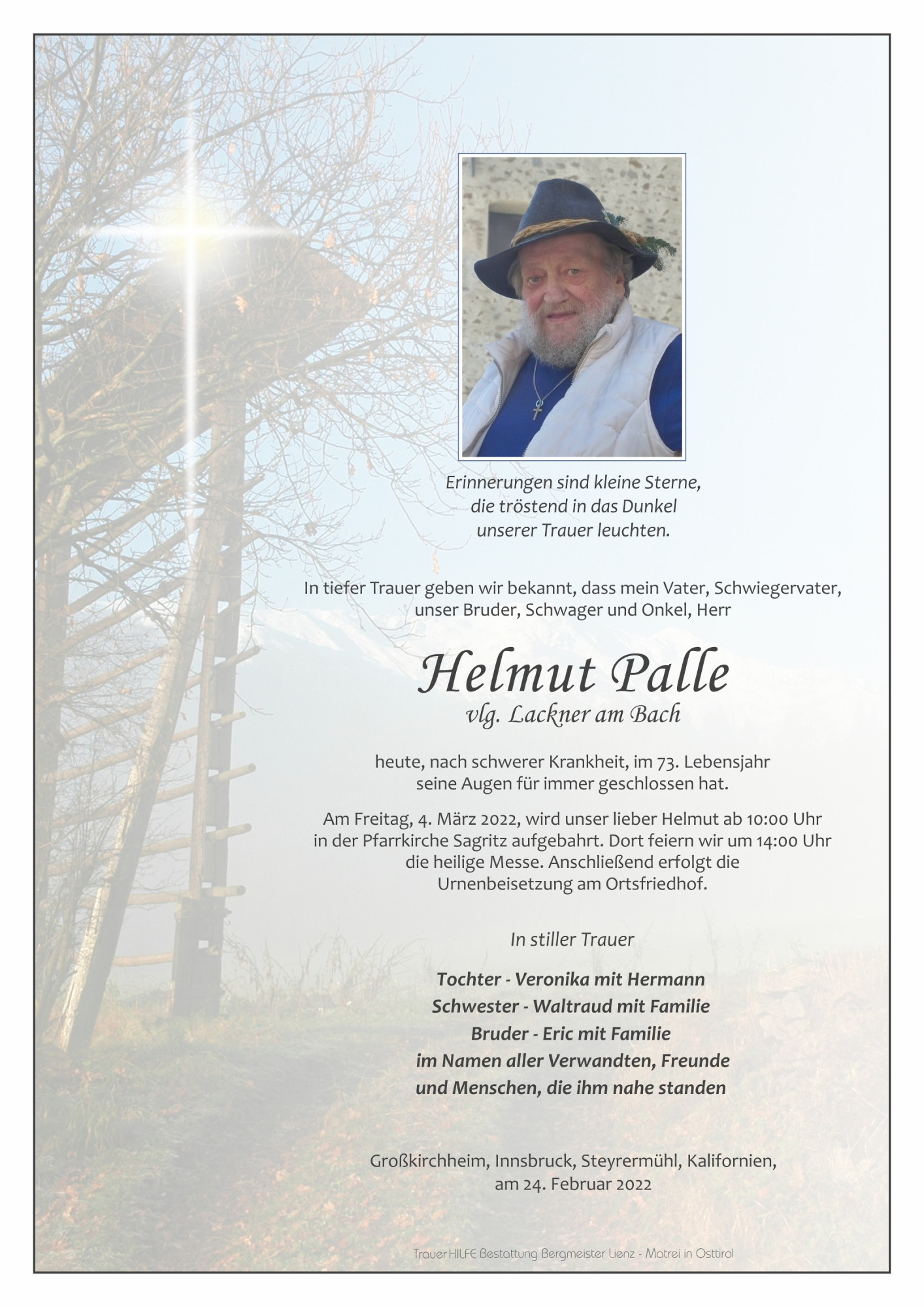 Traueranzeige von Helmut Palle