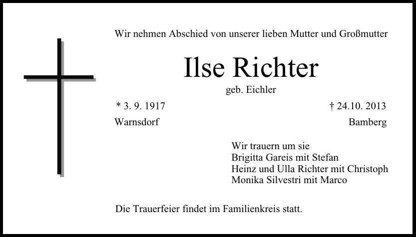 Traueranzeige von Ilse Richter