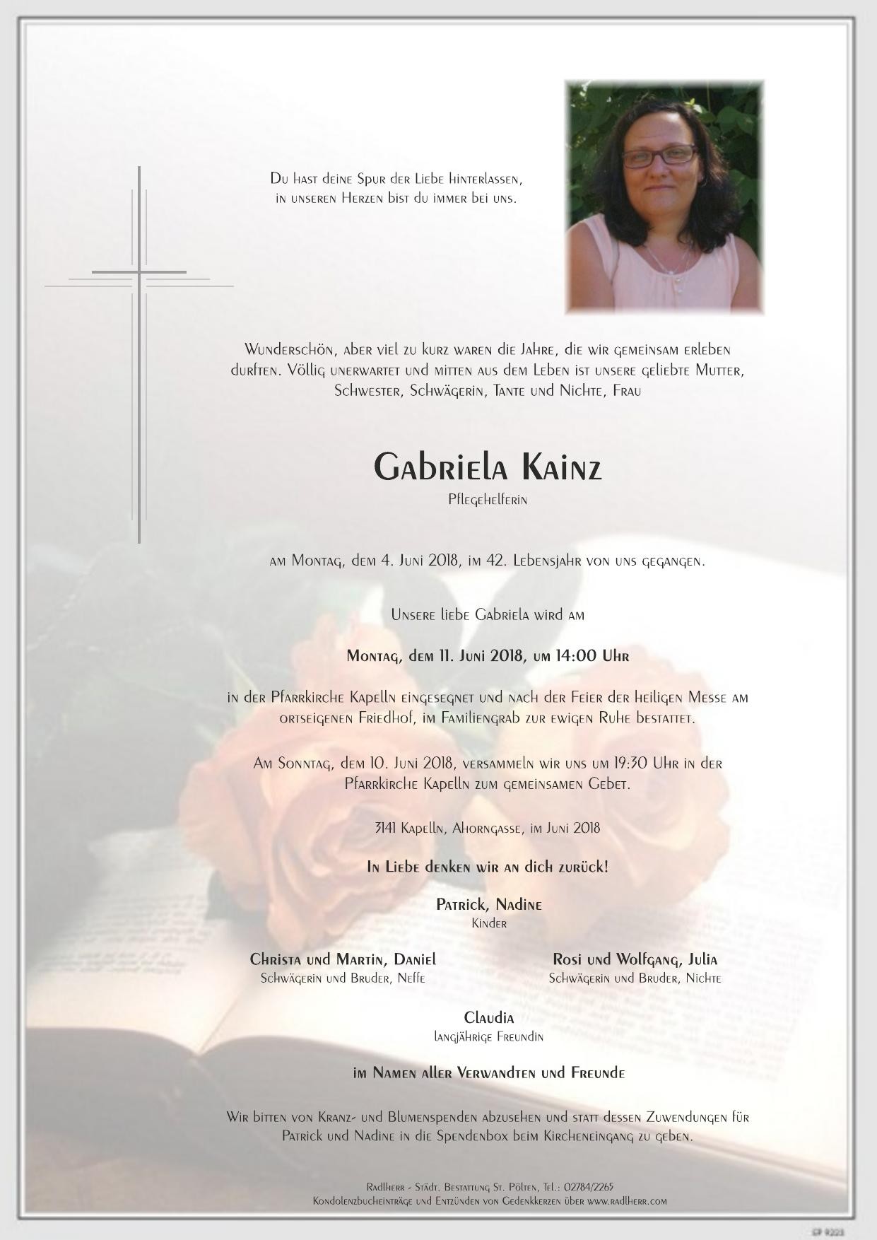 Traueranzeige von Gabriela Kainz
