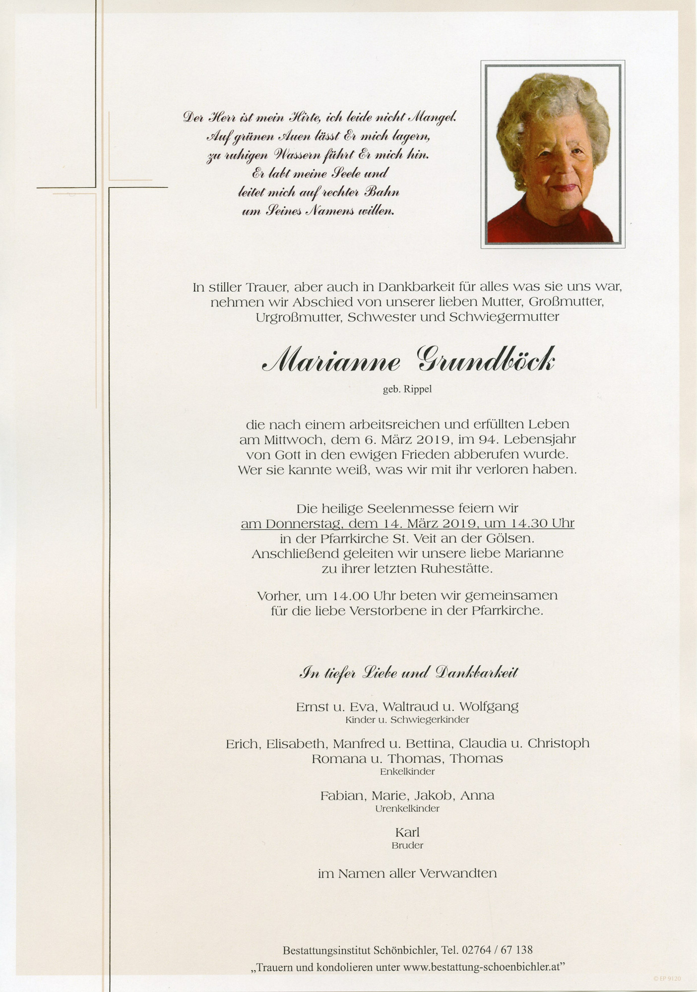 Traueranzeige von Marianne Grundböck