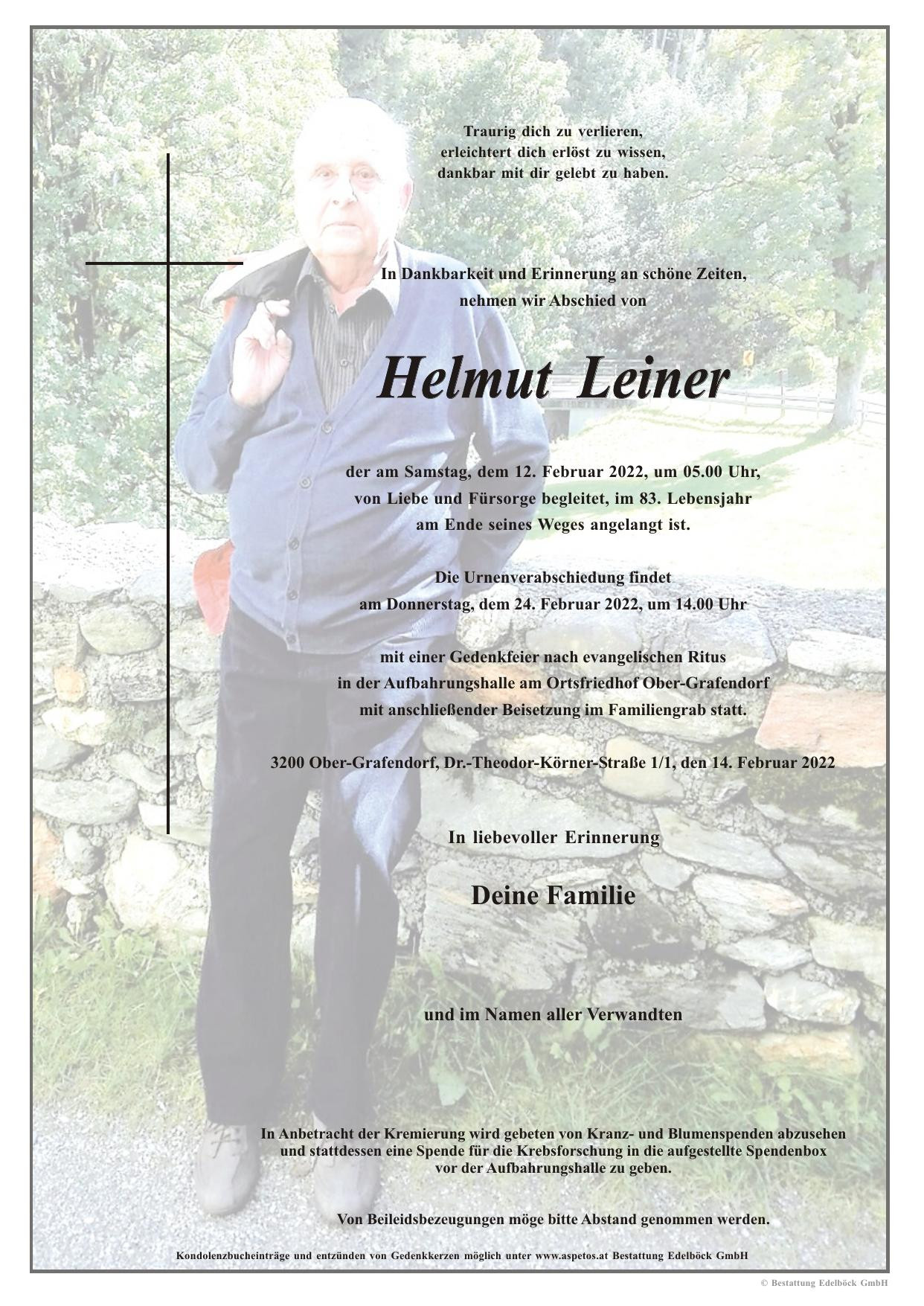 Traueranzeige von Helmut Leiner