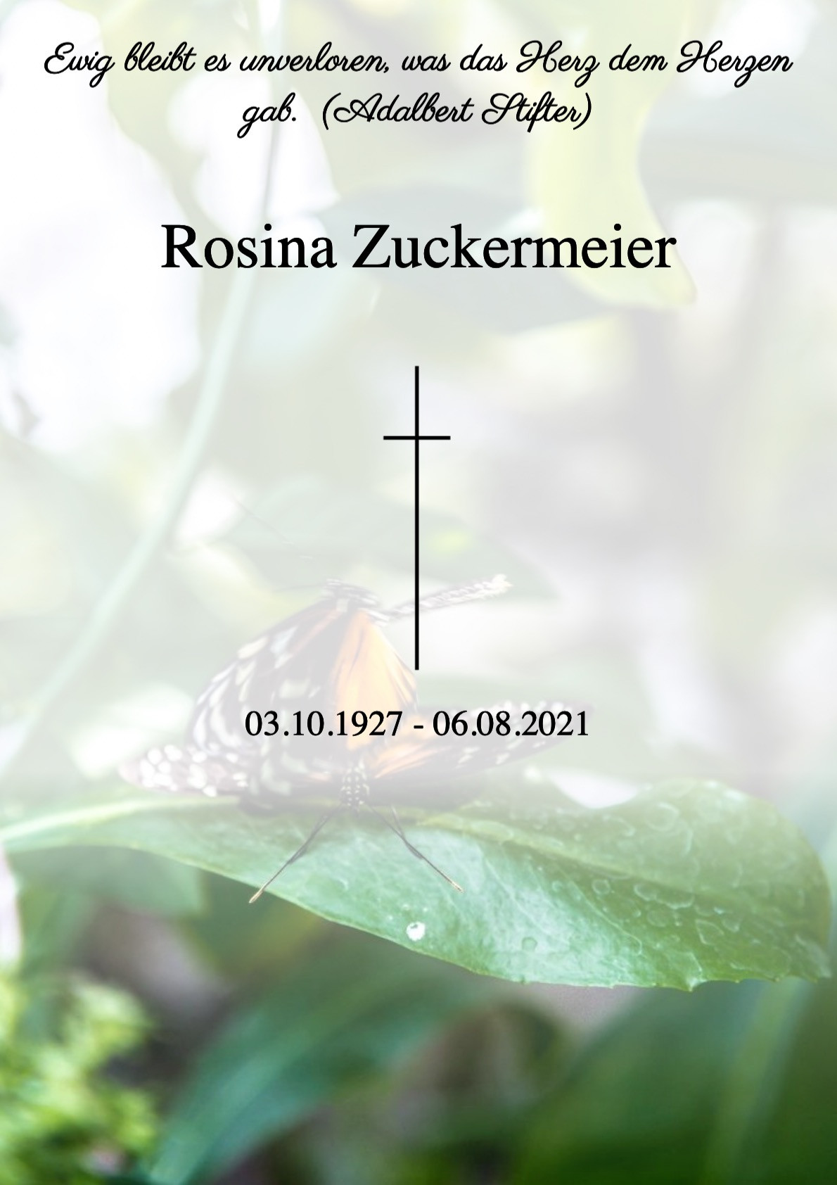 Traueranzeige von Rosina Zuckermeier