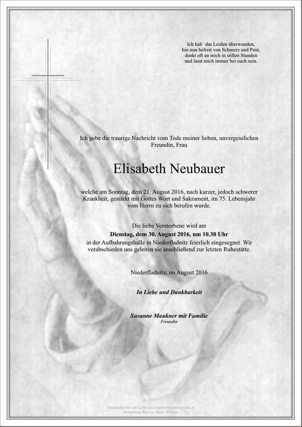 Traueranzeige von Elisabeth Neubauer