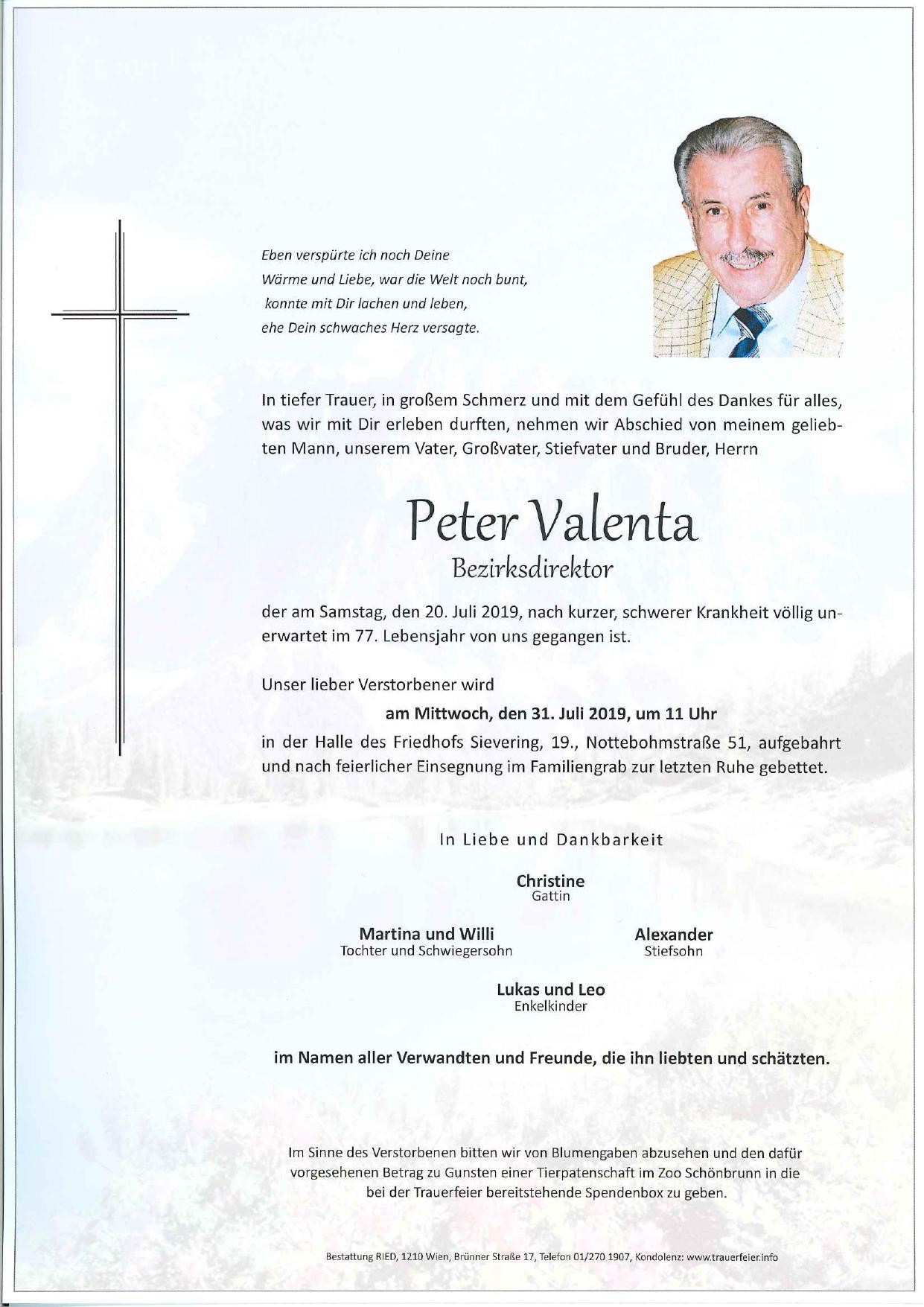Traueranzeige von Peter Valenta