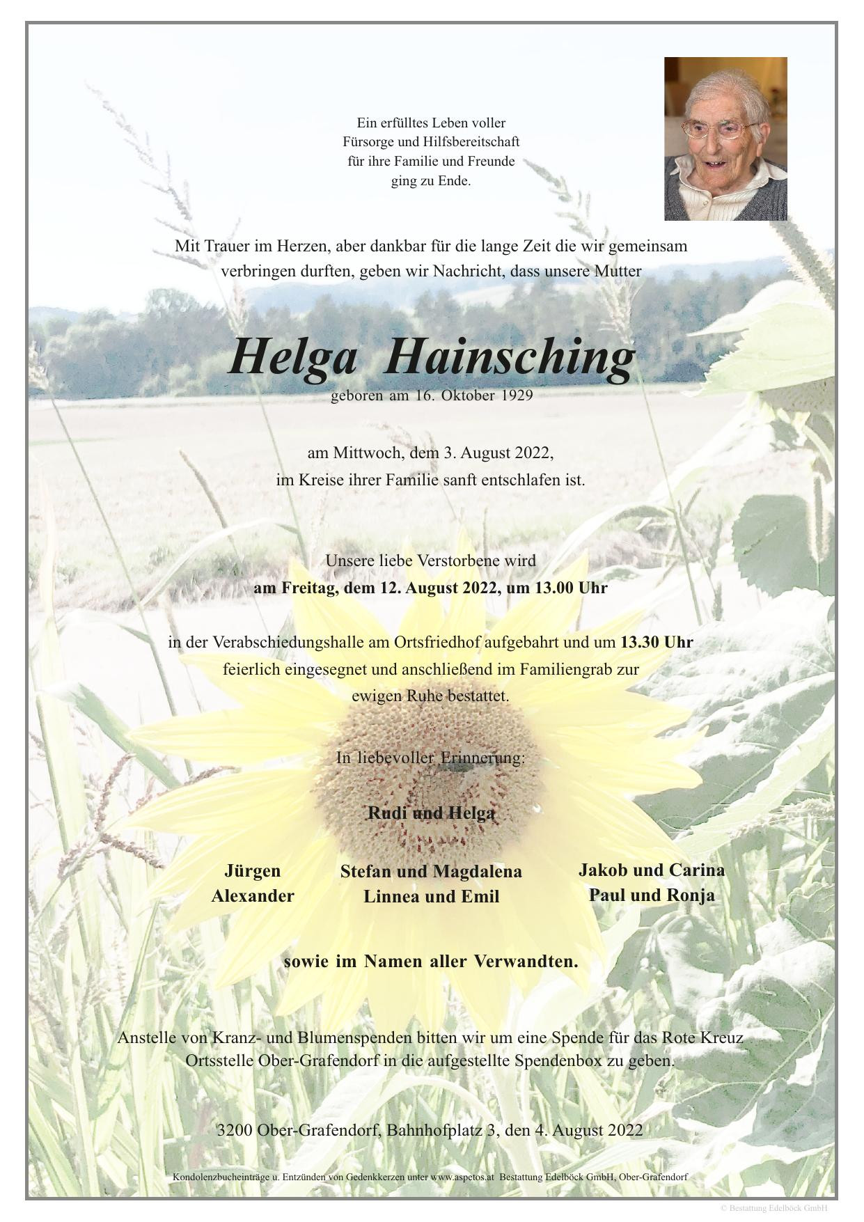 Traueranzeige von Helga Hainsching