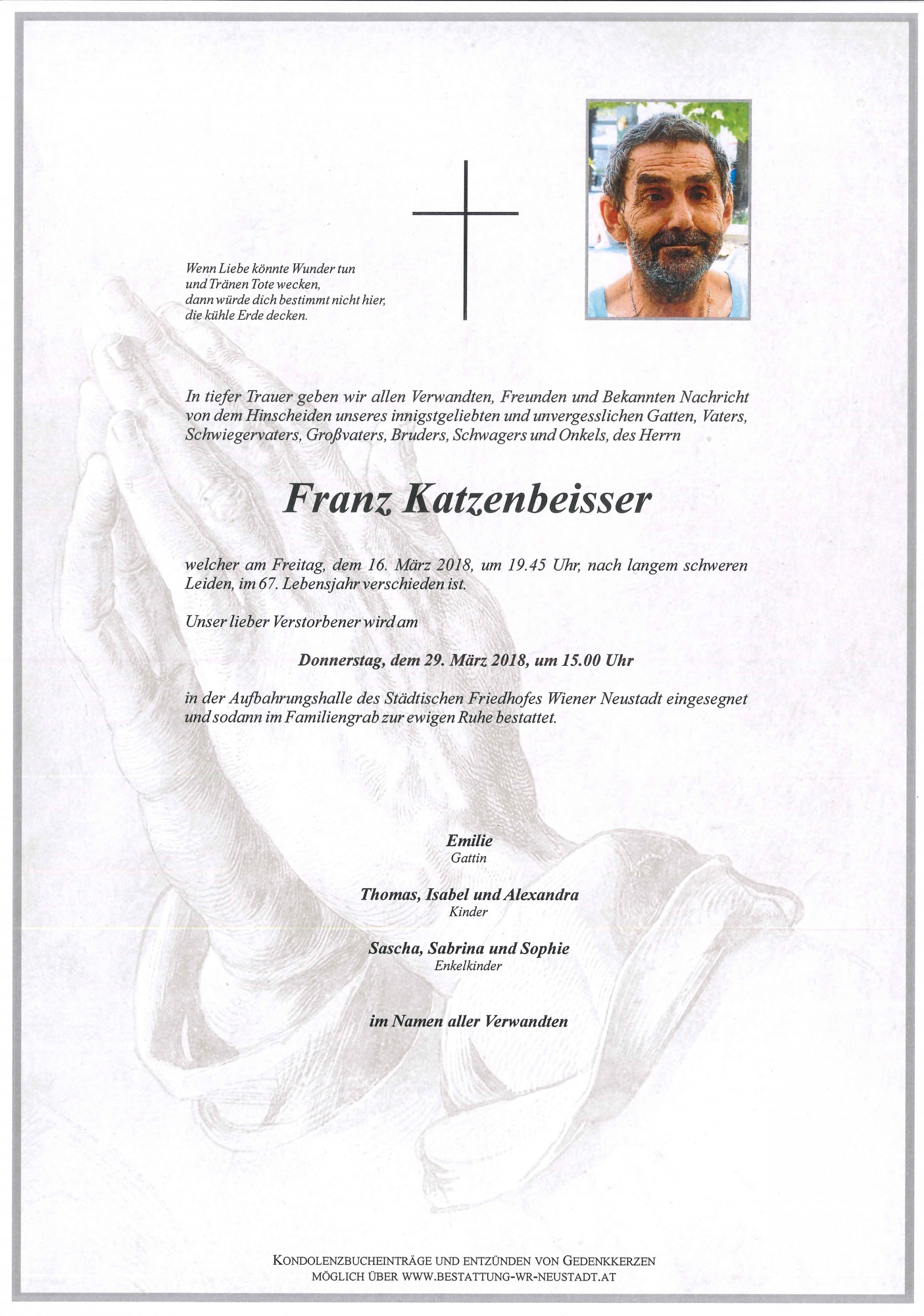 Traueranzeige von Franz Katzenbeisser