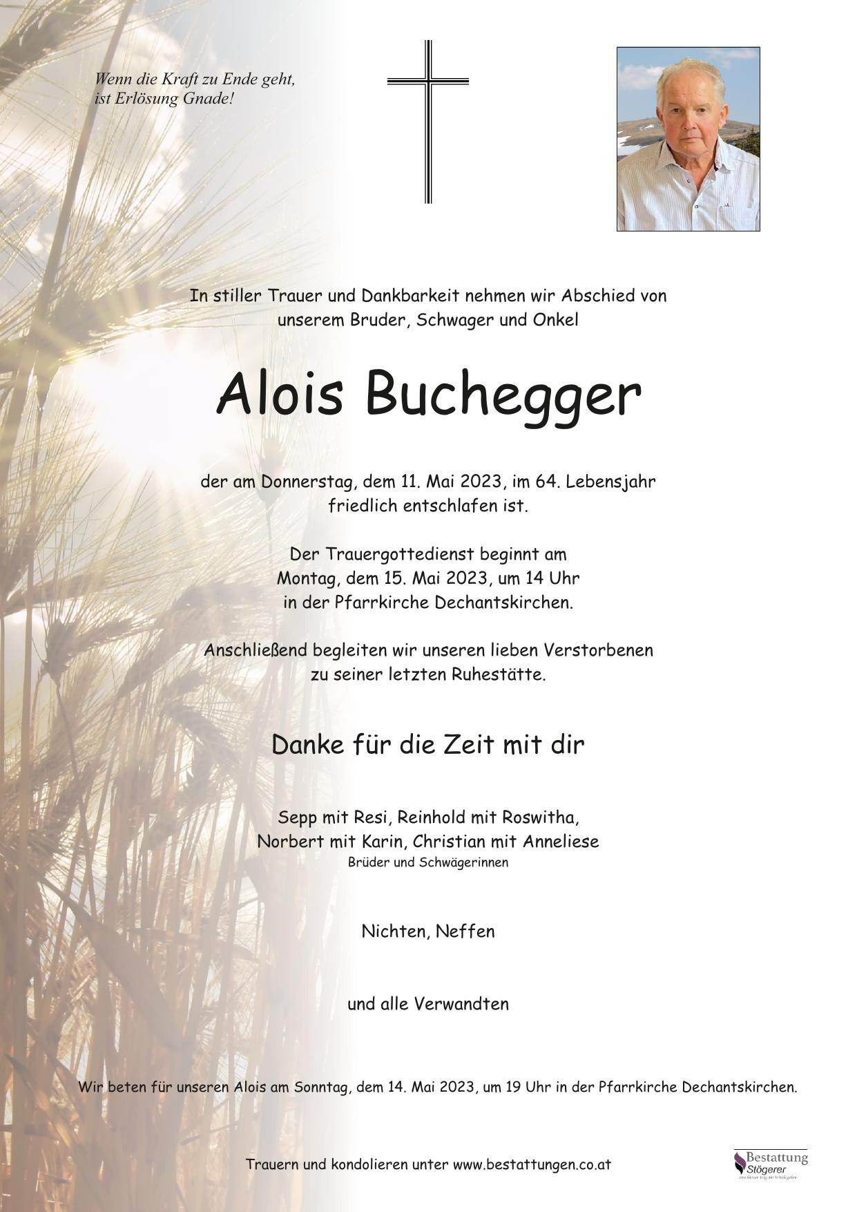 Traueranzeige von Alois Buchegger