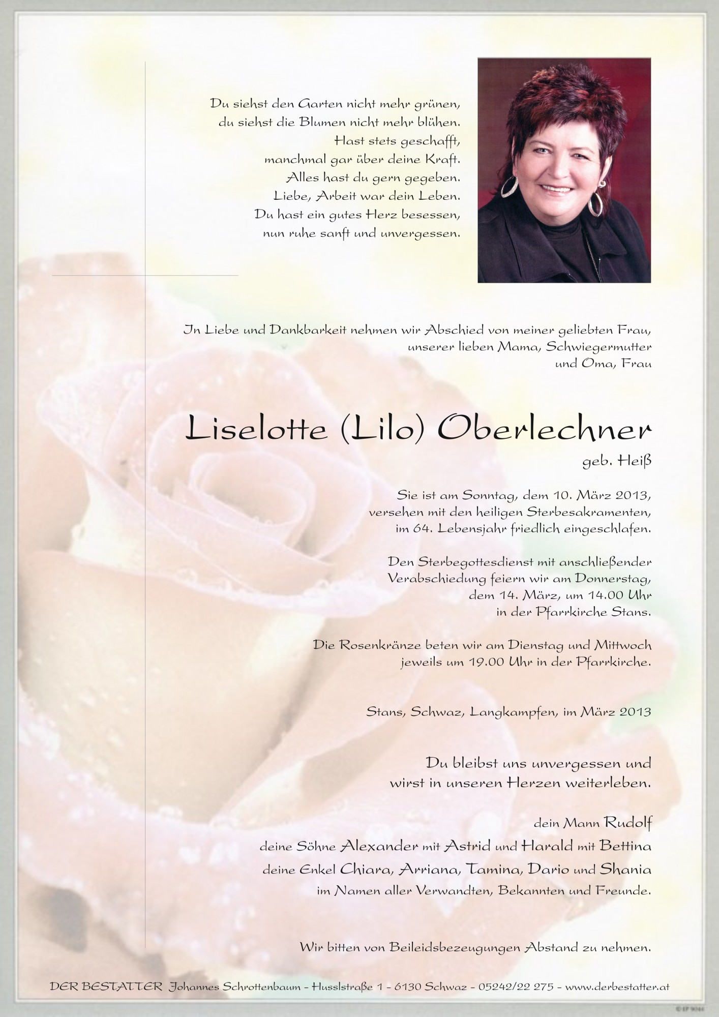 Traueranzeige von Liselotte Oberlechner