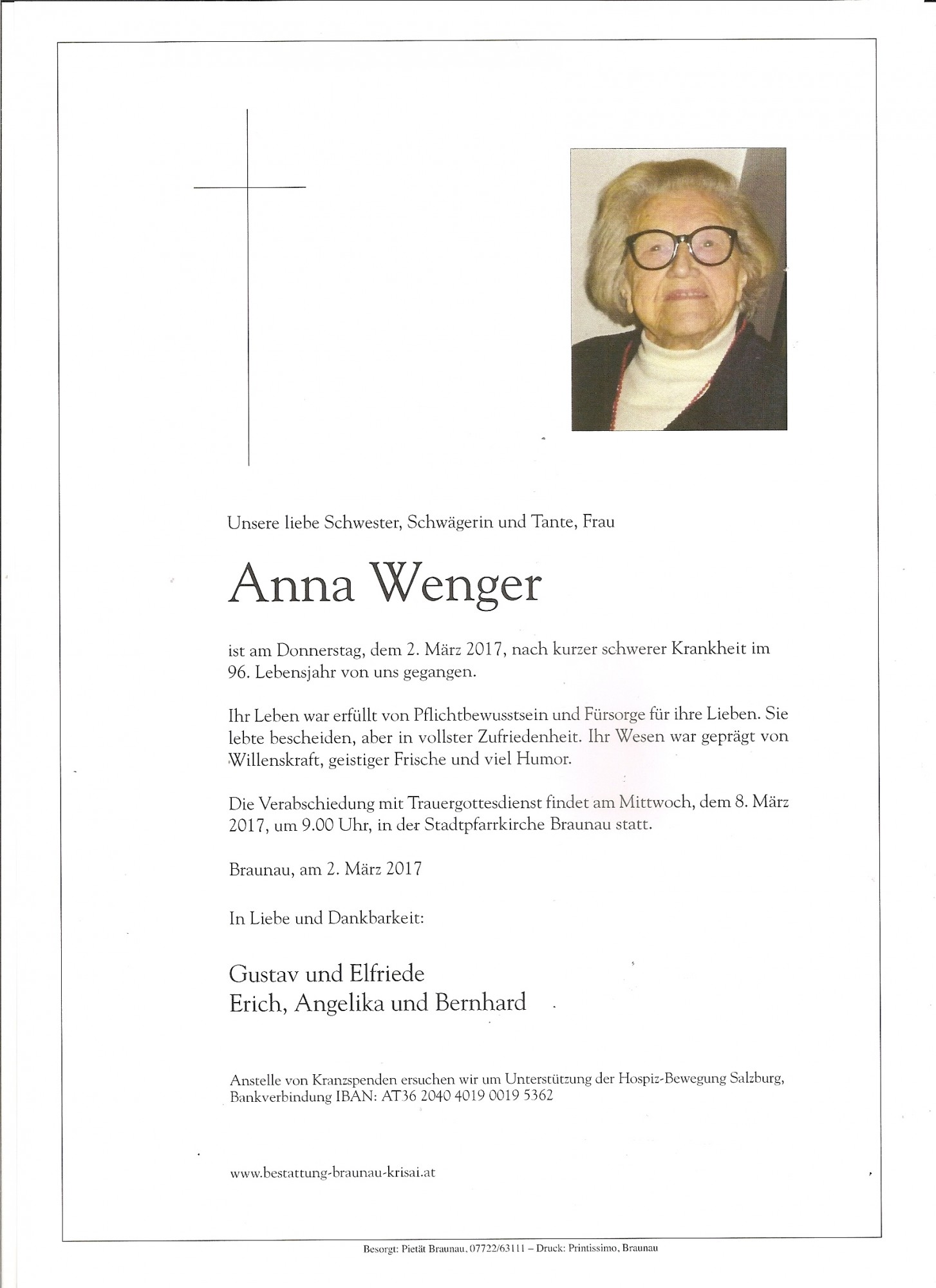 Traueranzeige von Anna Wenger