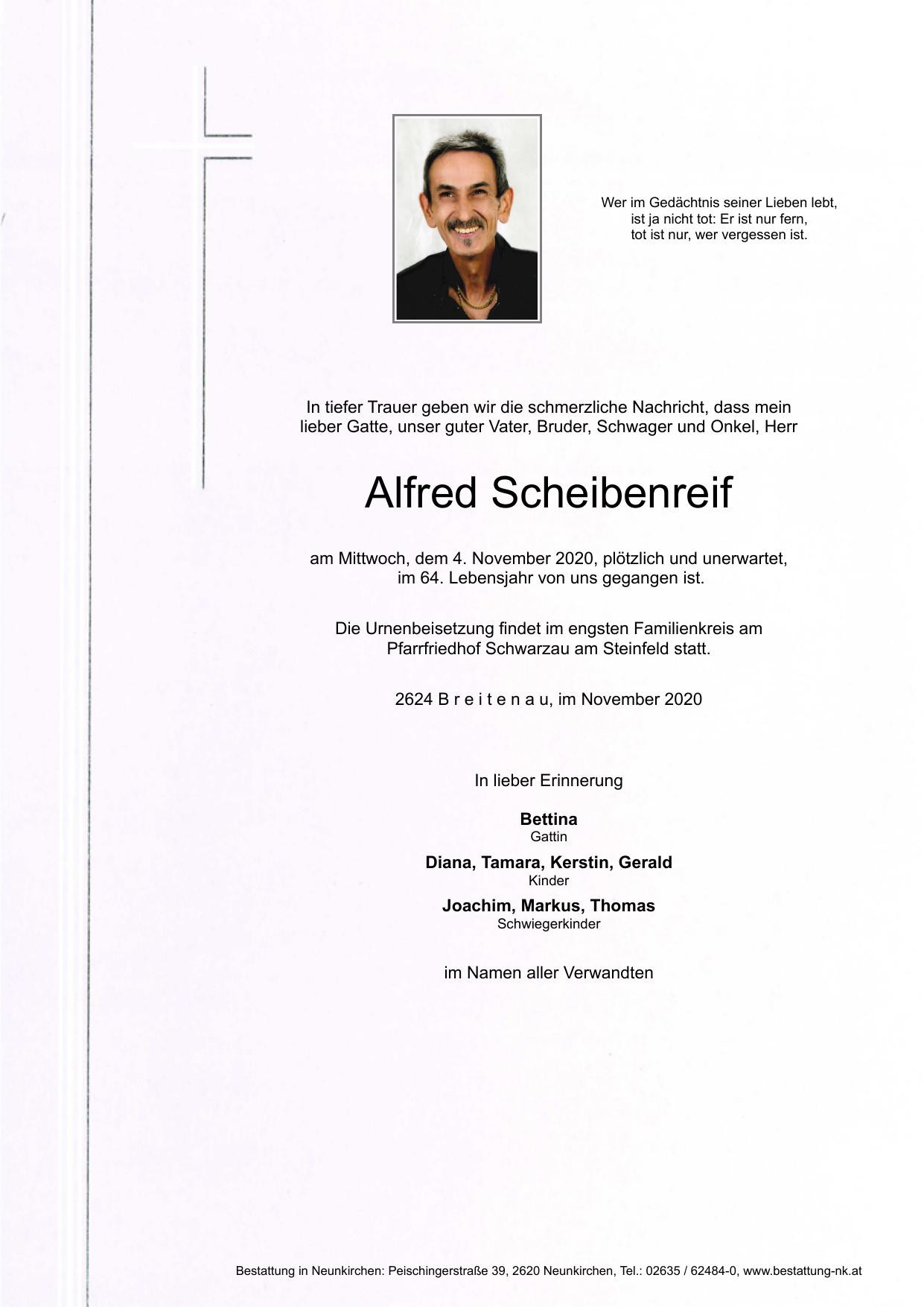 Traueranzeige von Alfred Scheibenreif