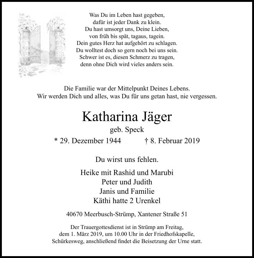 Traueranzeige von Katharina Jäger