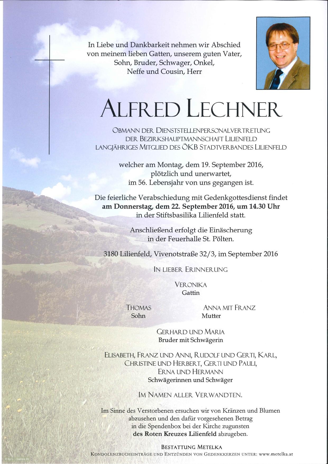 Traueranzeige von Alfred Lechner