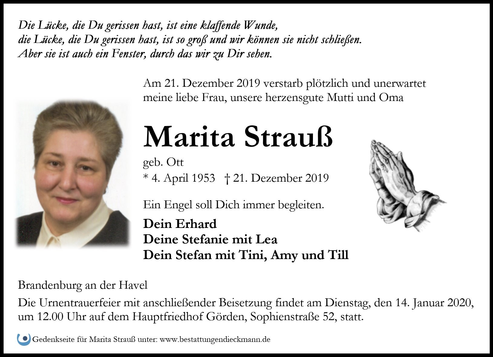 Traueranzeige von Monika Strauß