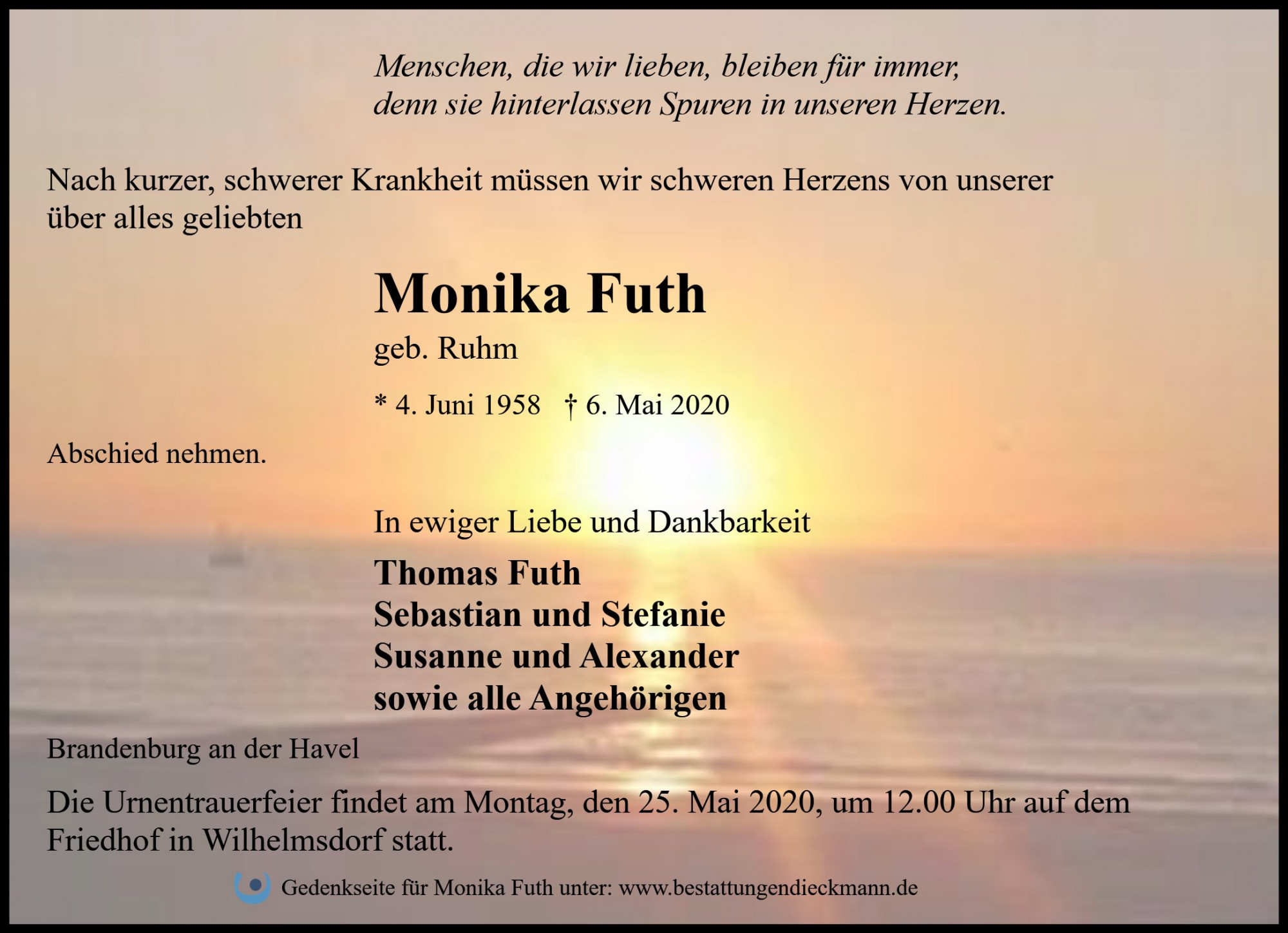Traueranzeige von Monika Futh