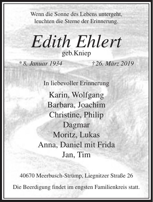 Traueranzeige von Edith Ehlert