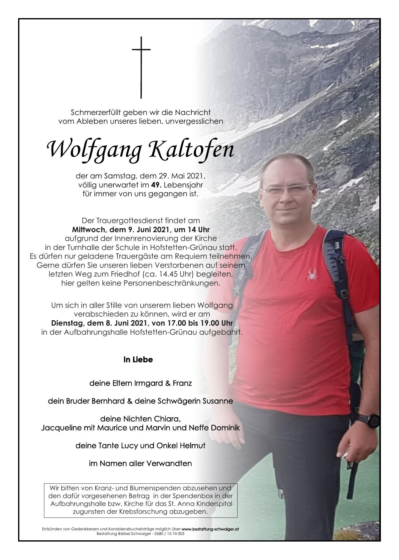 Traueranzeige von Wolfgang Kaltofen