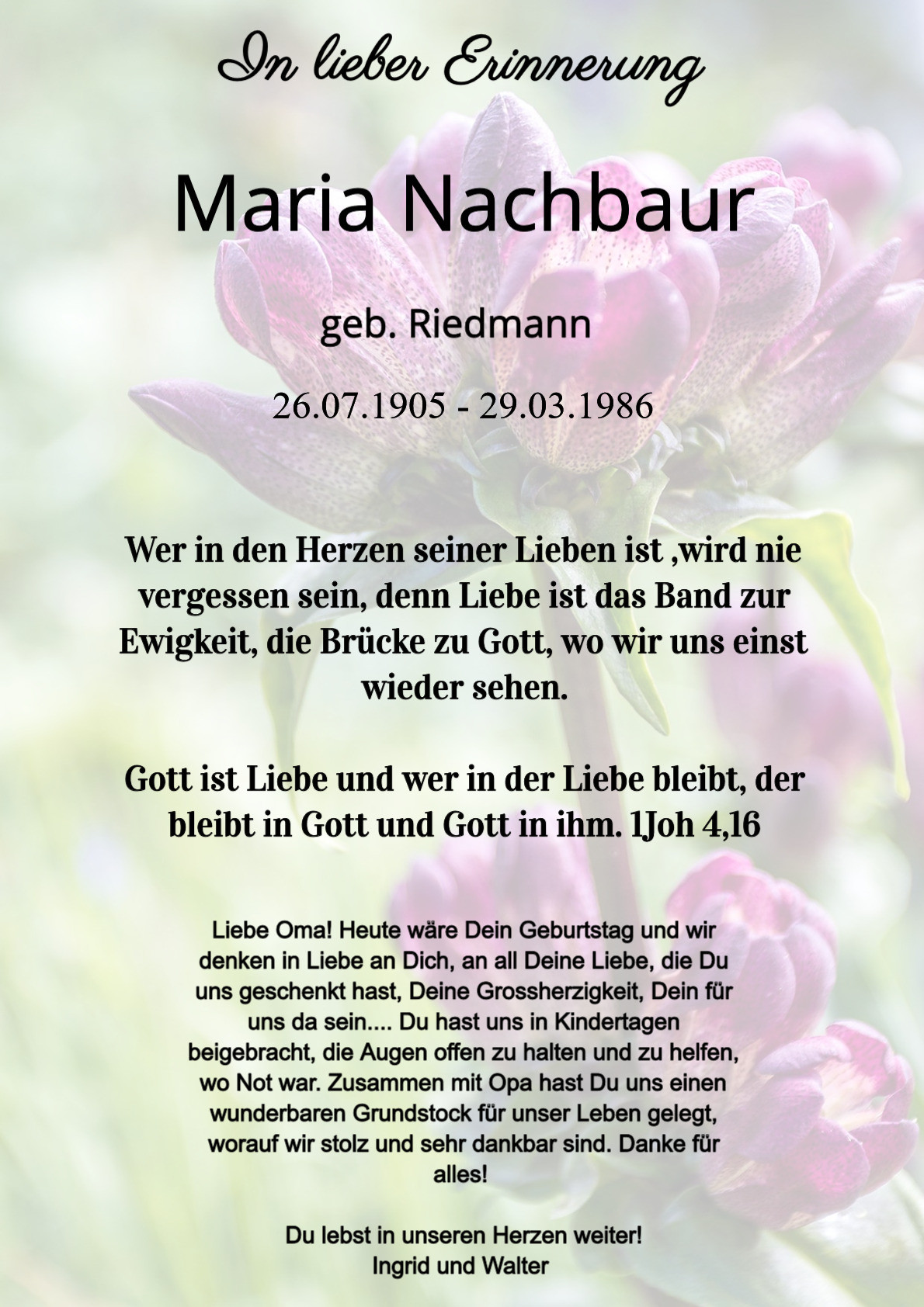 Traueranzeige von Maria Nachbaur