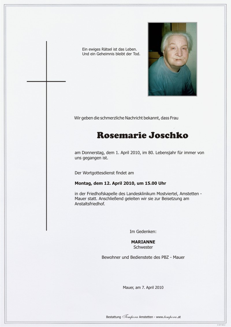 Traueranzeige von Rosemarie Joschko