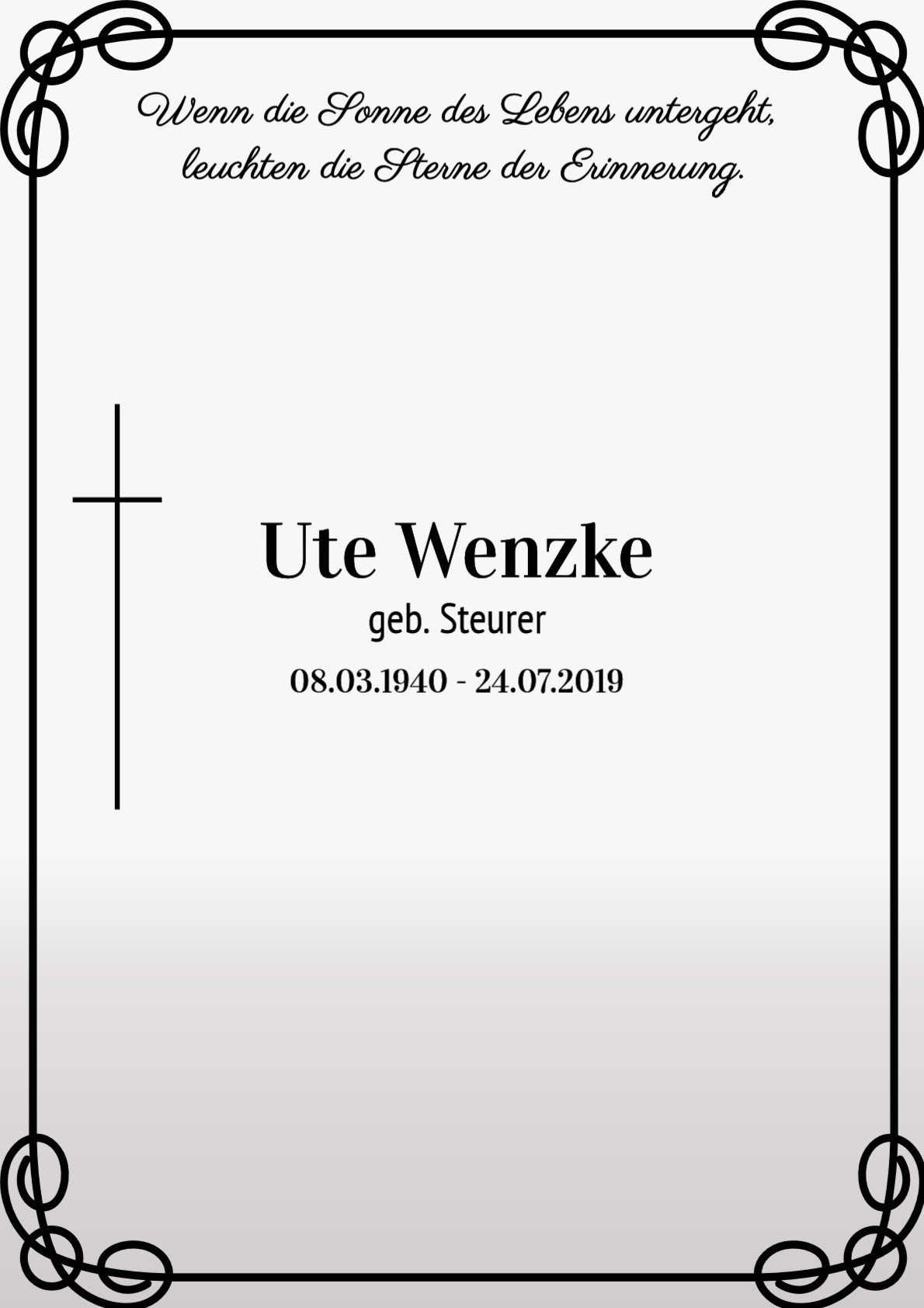 Traueranzeige von Ute Wenzke