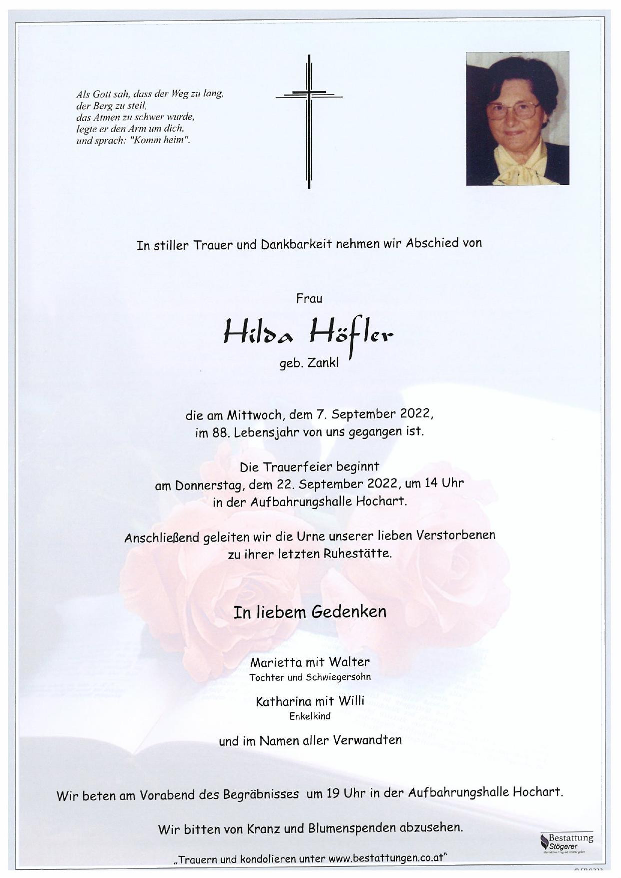 Traueranzeige von Hilda Höfler