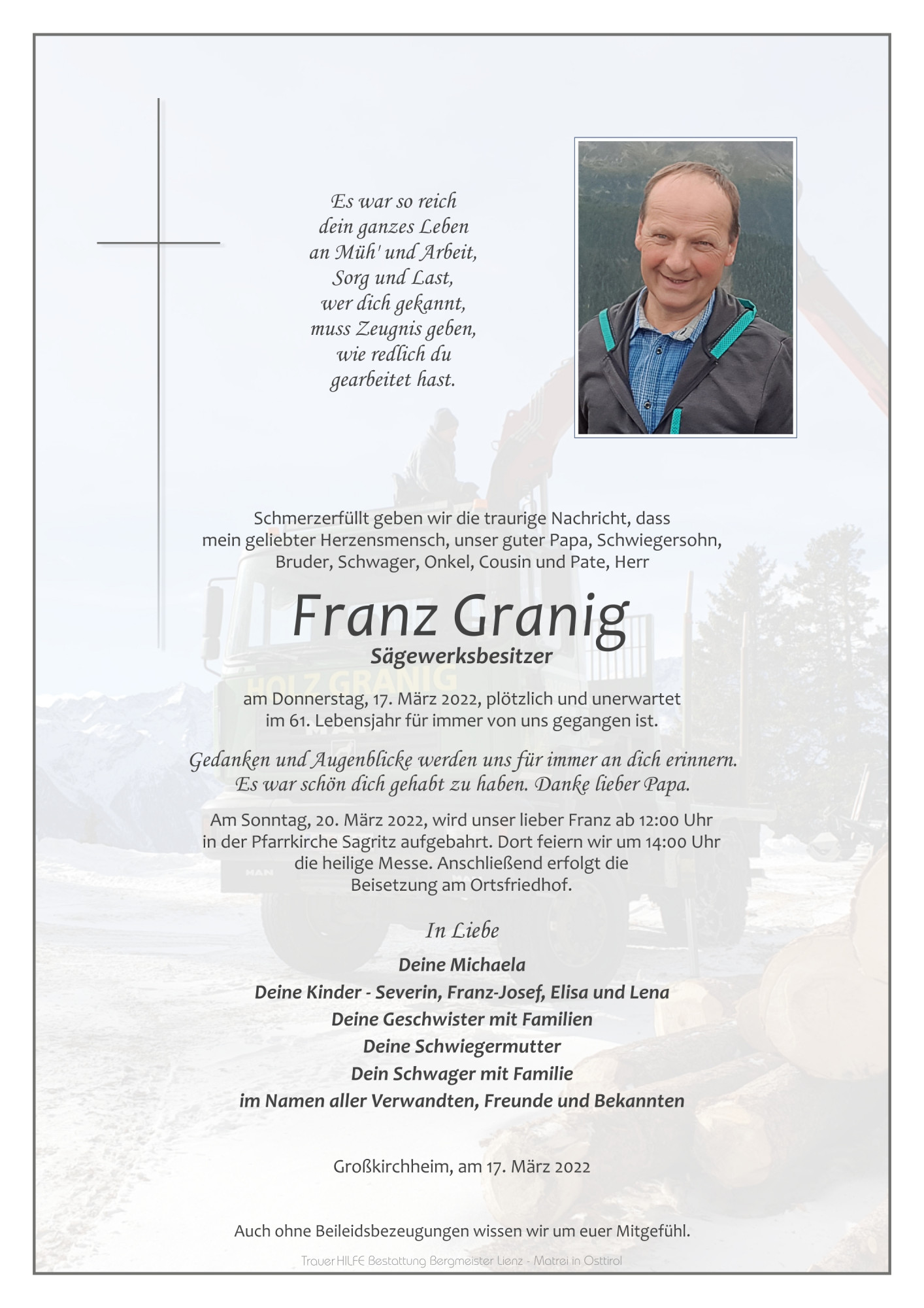 Traueranzeige von Franz Granig