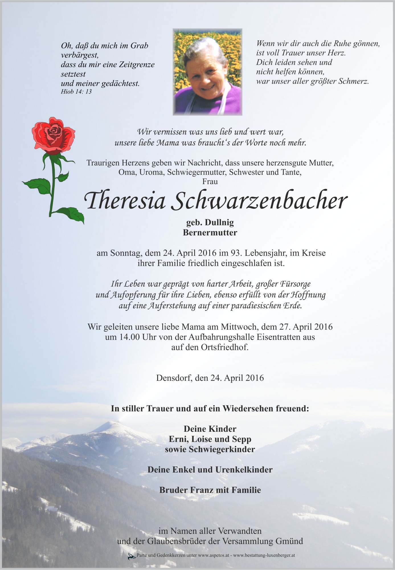 Traueranzeige von Theresia Schwarzenbacher