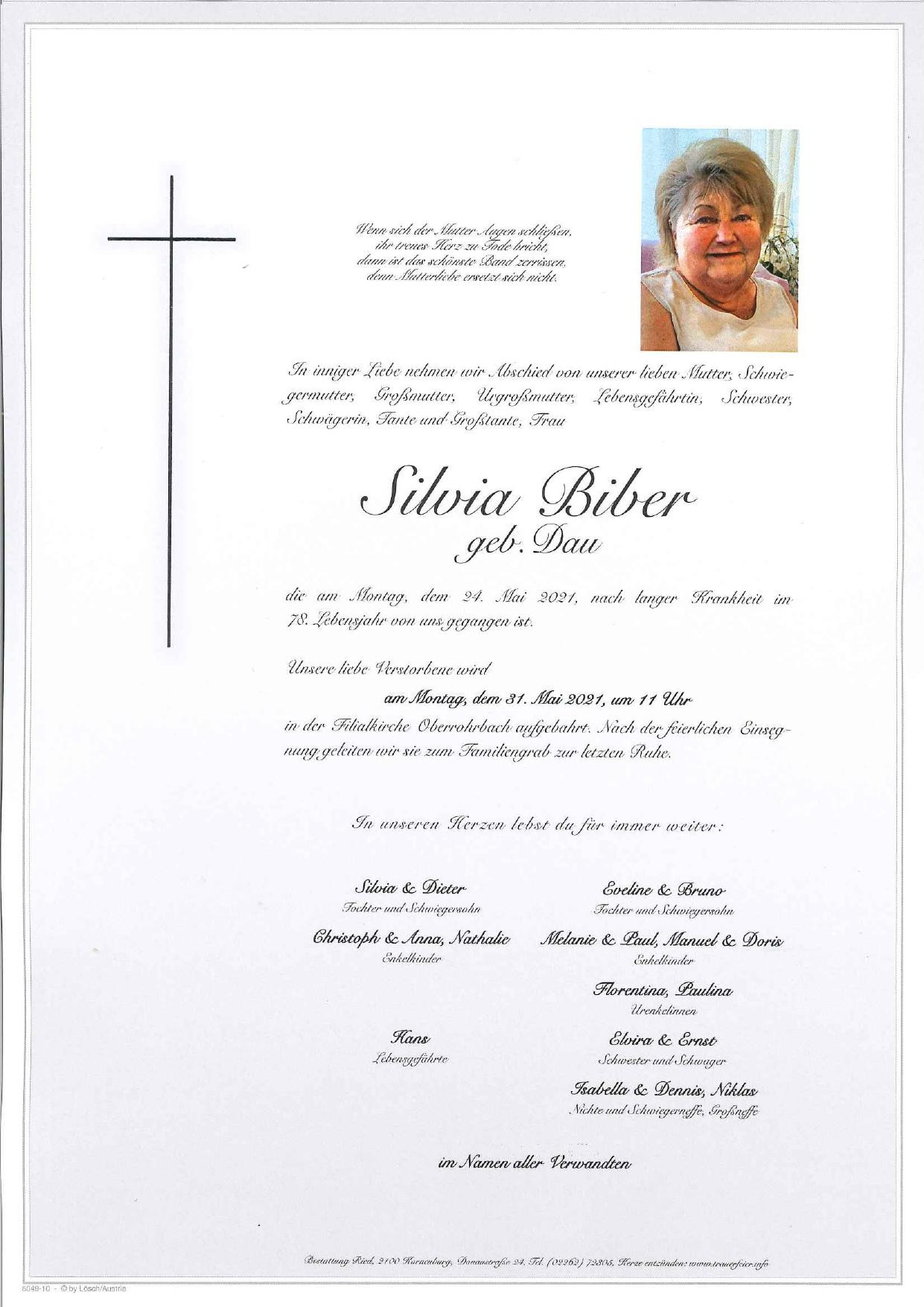Traueranzeige von Silvia Biber