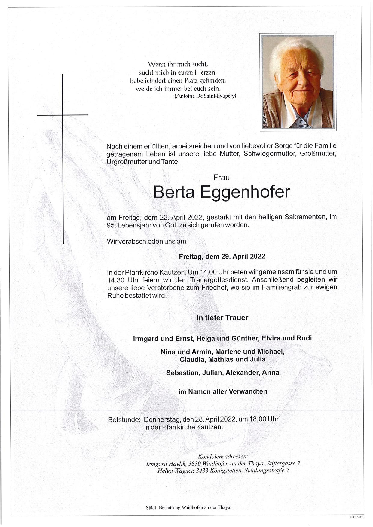 Traueranzeige von Berta Eggenhofer
