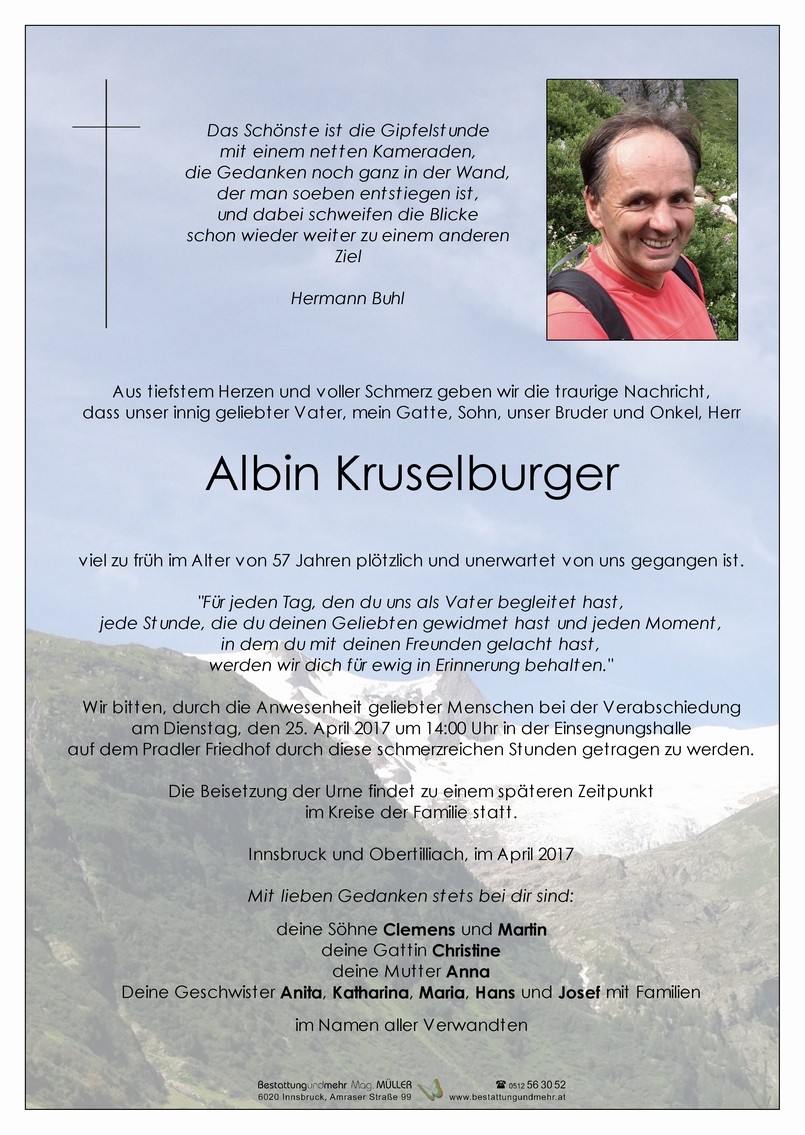 Traueranzeige von Albin Kruselburger