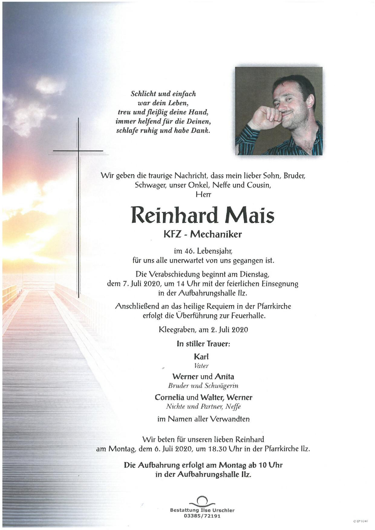 Traueranzeige von Reinhard Mais